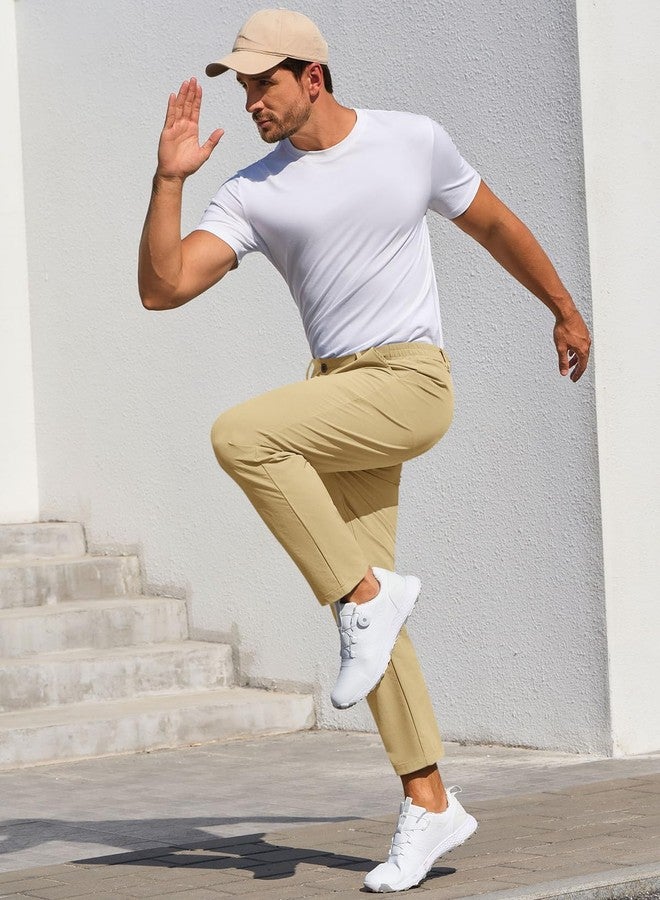 Runcati Mens Stretch Golf Pants Casual Slim Fit Dress Pants Elastic Waist Tapered Work Cropped Trousers Apricot - Image 4